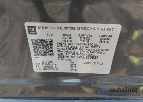 2020 GMC Terrain Fwd Sle z USA, uszkodzony, nr VIN 3GKALMEV2LL220937